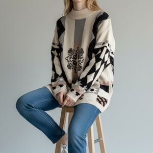 Vintage Carducci Pattern 70% Lambswool Cowl/Turtleneck Sweater in Size Large